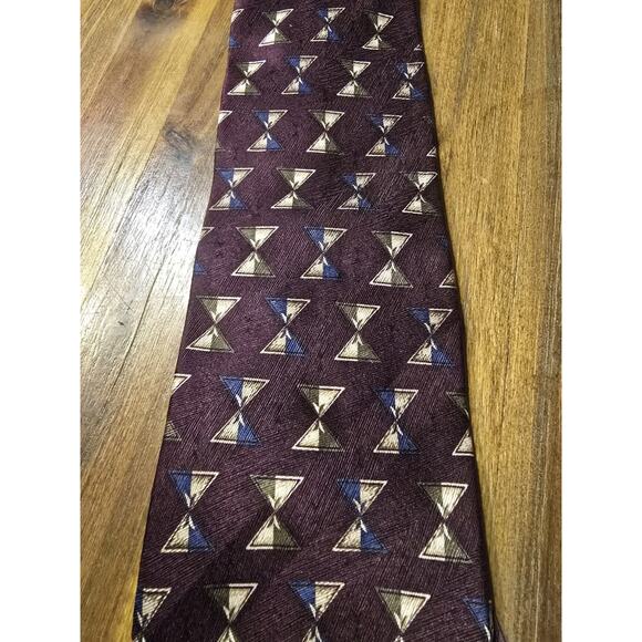 Gianfranco Ruffini Men's Silk Geometric Neck Tie Maroon Blue 3 7/8" x 58 1/2" - Picture 1 of 6